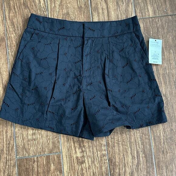 a new day Pants - A New Day Women's High-Rise Pleated Eyelet Cotton Short Black Size 6 Cottage